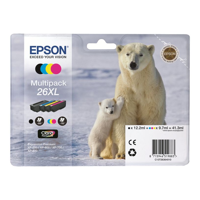 8715946519883-Epson 26XL Ours Polaire - Pack de 4 - noir, cyan, magenta, jaune - cartouche d'encre origin-P_79380210_3-1