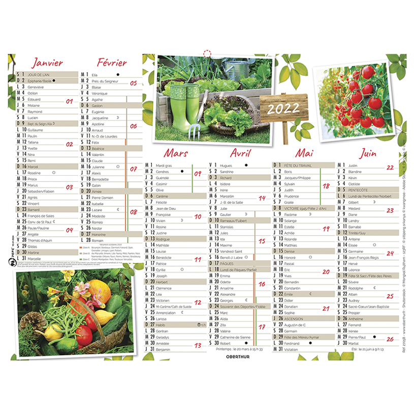 3664447125763-Oberthur Côté jardin - Calendrier 6 mois par face - 40,5 x 52 cm-P_79380460_1-0