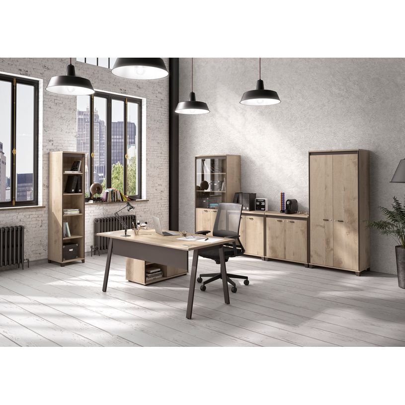 3483600448453-Colonne bibliothèque MAMBO - L42 x H187 x P46 - 4 étagères - Chêne/chocolat-P_79381469_2-1