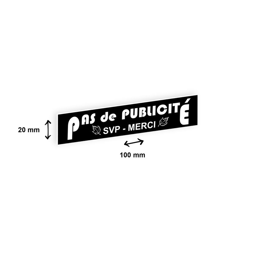 3459590647442-Plaque "PAS DE PUBLICITE" - 100 x 20 mm - noire - adhésivée prête à poser-P_79384127_1-0