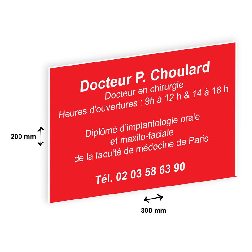 2012348178707-Plaque professionnelle personnalisée avec votre texte - 300 x 200 mm - Epaisseur 3,2 mm - rouge -P_79384204_2-1