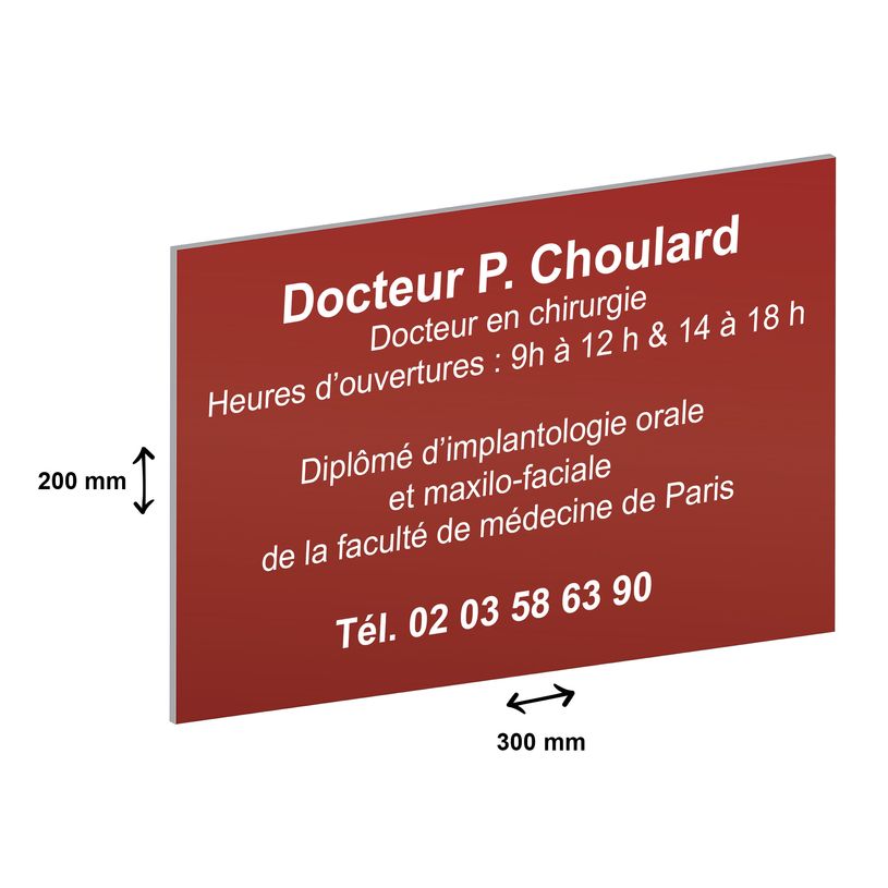 2012348178905-Plaque professionnelle en aluminium anodisé - personnalisée avec votre texte - 300 x 200 mm - Epaisseur 1 mm - rouge -P_79384214_2-1
