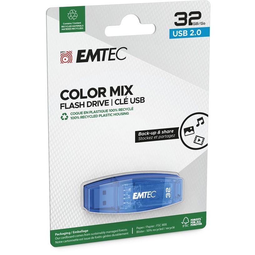3126170110640-Emtec C410 Color Mix - clé USB 2.0 - 32 Go - bleu--1