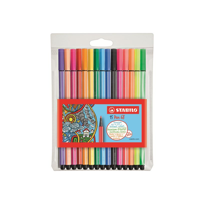4006381456418-Stabilo Pen 68 - 15 Feutres - couleurs assorties dont 6 fluos-P_79386513_6-5