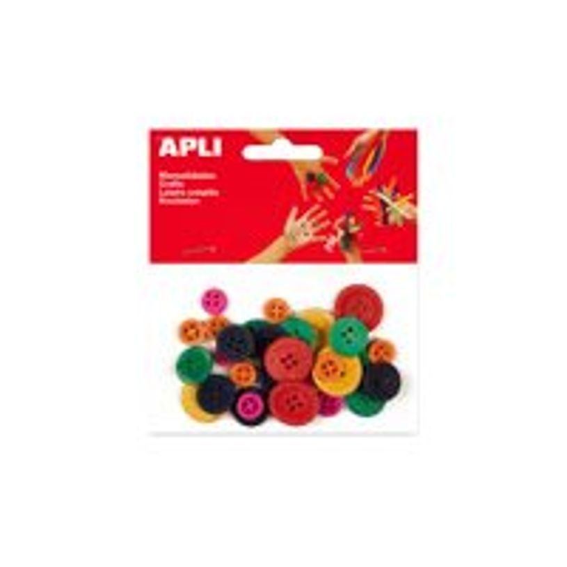 8410782134817-Apli - 30 Boutons artisanaux - bleu, jaune, rouge, vert, orange, rose - bois-P_79386520_1-0
