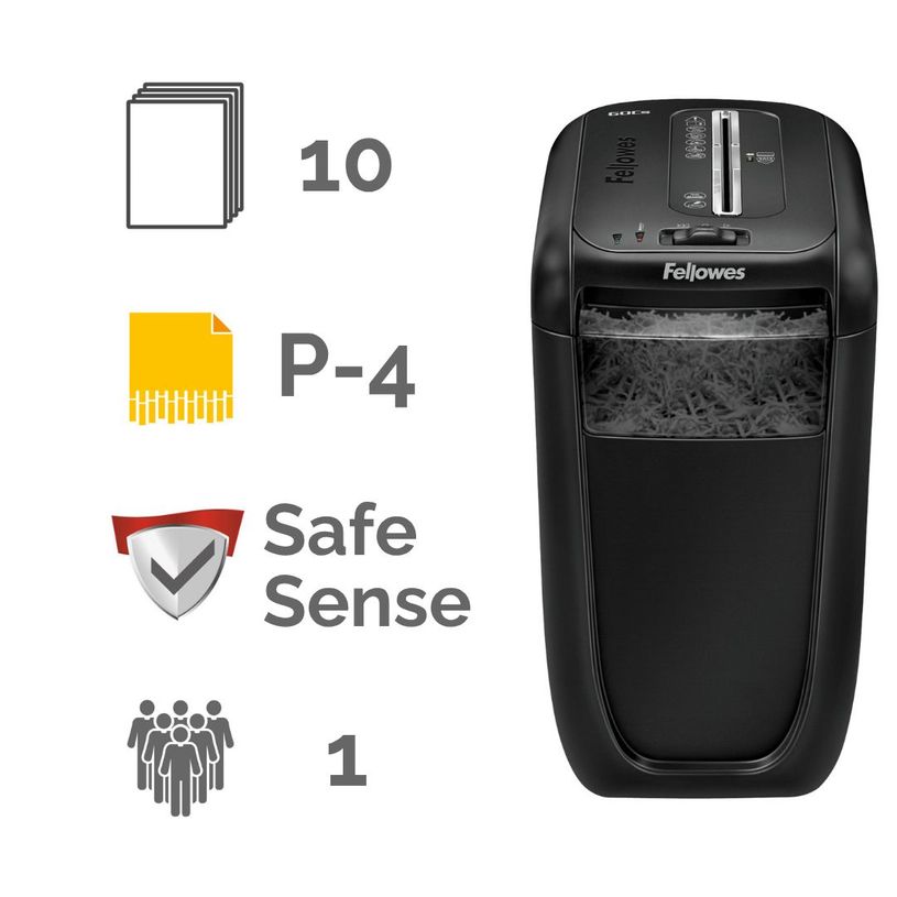 043859642854-Fellowes Powershred 60CS - destructeur de documents coupe croisée - 10 feuilles - Corbeille 22 litres--1