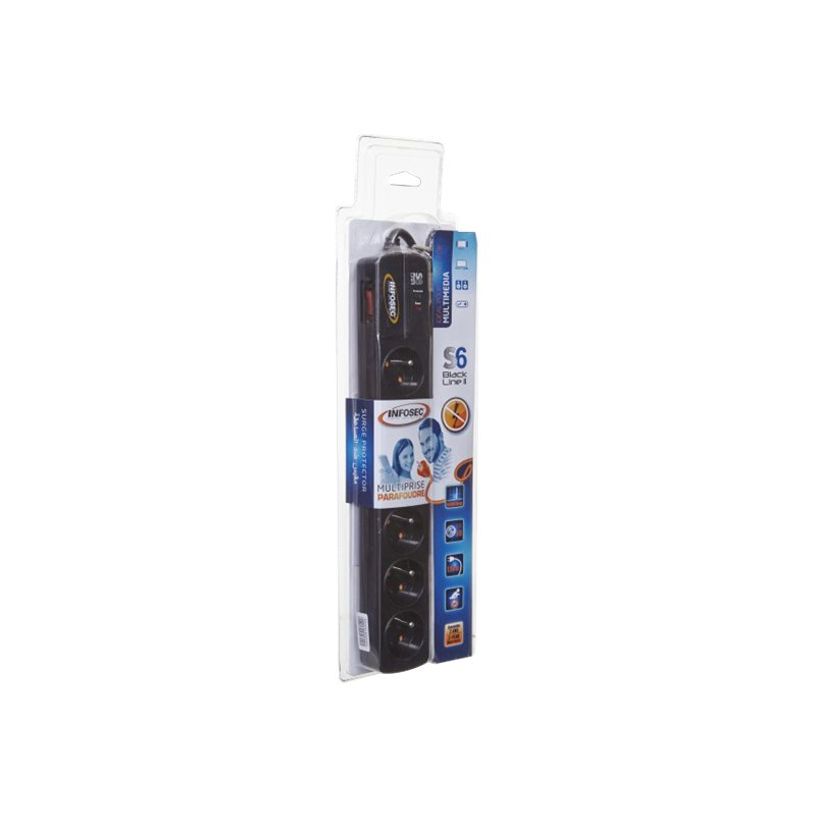 3700085612811-INFOSEC S6 Black Line II - Multiprise parafoudre 6 prises - parasurtenseur 2500 W-P_79388469_1-3