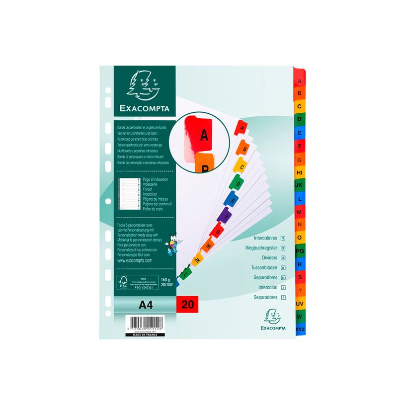 3130630011118-Exacompta Nature Future - Intercalaire 20 positions A à Z - A4 - carte blanche-P_79389272_1-0