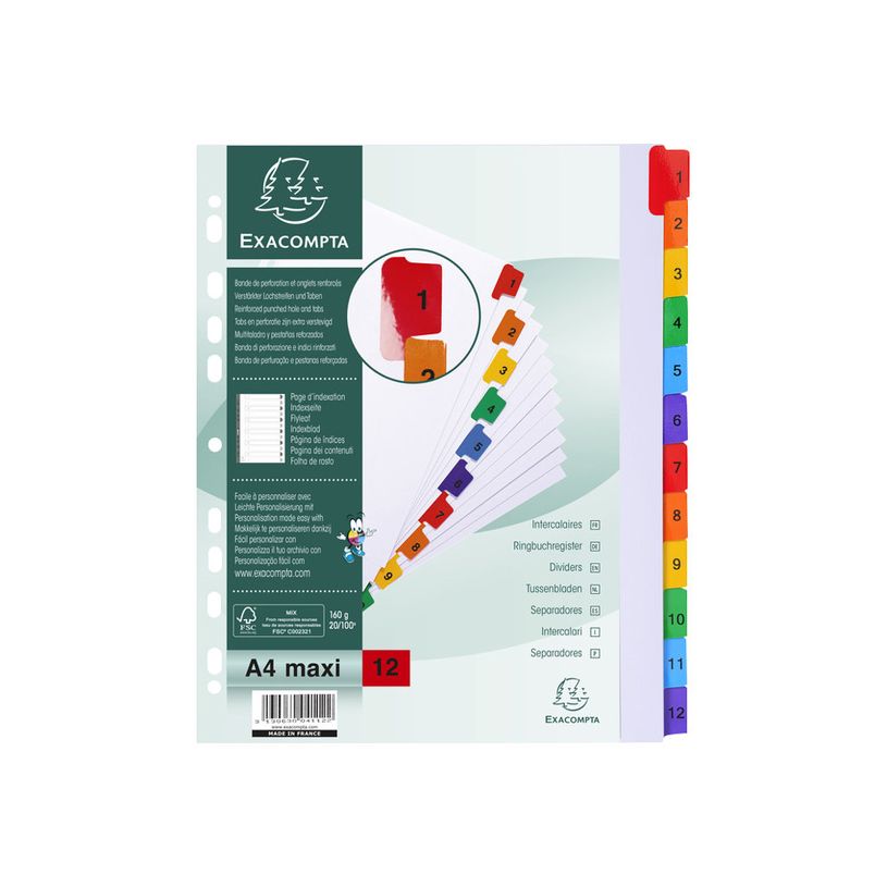 3130630041122-Exacompta Nature Future - Intercalaire 12 positions numériques 1 à 12 - A4 Maxi - carte b-P_79389278_2-1
