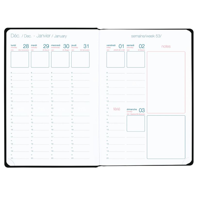 3664447106076-Agenda à élastique Anahita - 1 semaine sur 2 pages - 17 x 24,5 cm - disponible dans diff