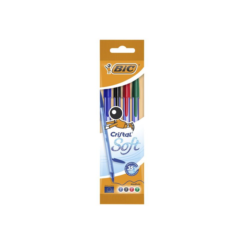3086123340749-BIC Cristal SOFT - 4 Stylos à bille - noir, rouge, bleu, vert - 1.2 mm-P_79389863_7-6