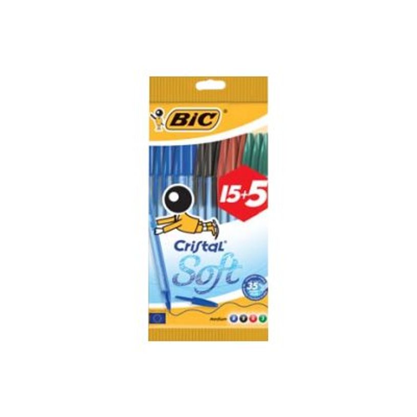 3086123340800-BIC Cristal SOFT - 20 Stylos à bille - couleurs assorties - 1.2 mm-P_79389864_1-0