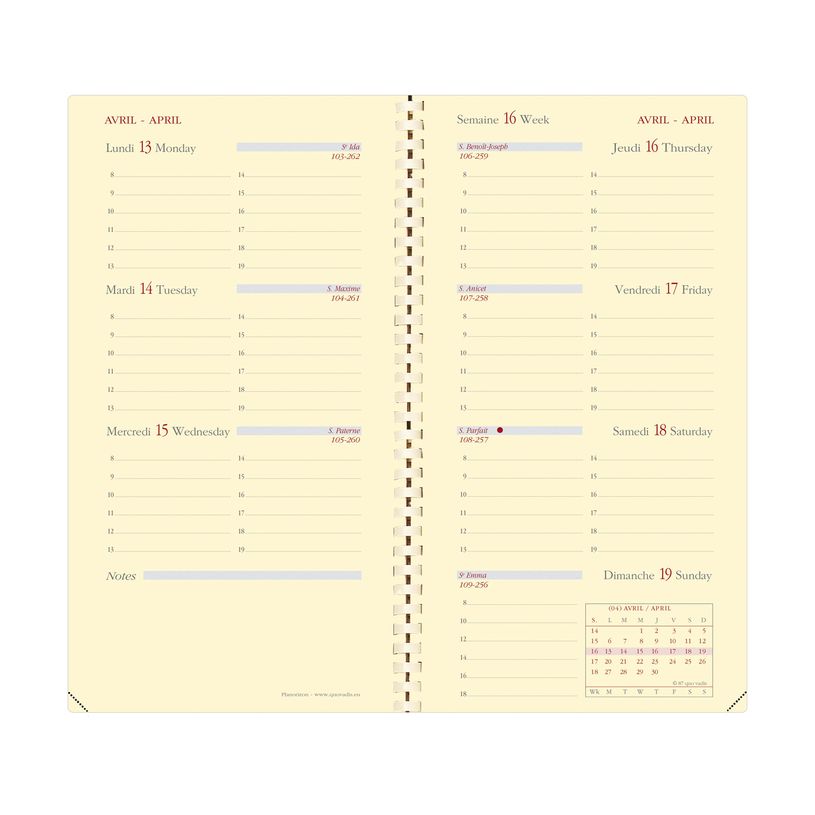 3371010318865-Agenda à spirale Soho avec répertoire - 1 semaine sur 2 pages - 8,8 x 17 cm - marron glac-P_79389915_2-1