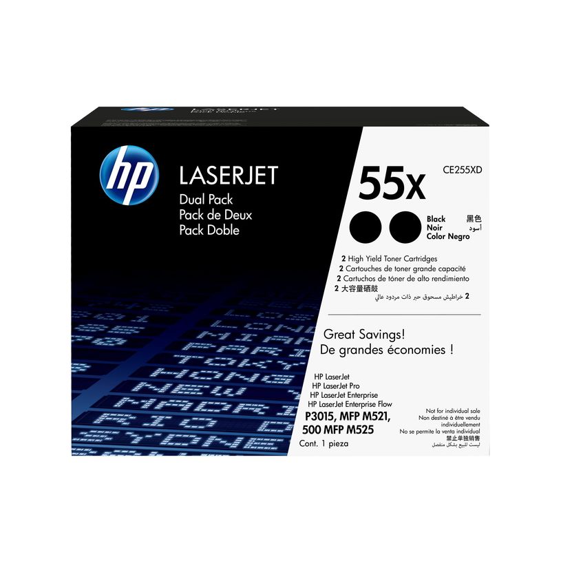 0885631277102-HP 55X - Paquete de 2 - Alto rendimiento - negro - original - LaserJet - cartucho de tóner (CE255XD) - para LaserJet Enterprise MFP M525; LaserJet Enterprise Flow MFP -P_79391215_17-26