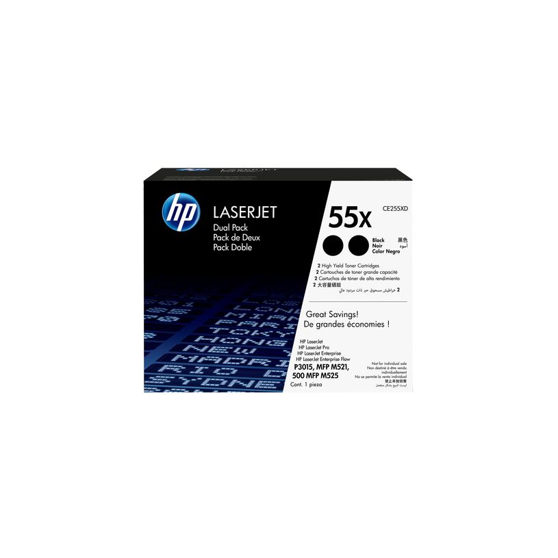0885631277102-HP 55X - Paquete de 2 - Alto rendimiento - negro - original - LaserJet - cartucho de tóner (CE255XD) - para LaserJet Enterprise MFP M525; LaserJet Enterprise Flow MFP -P_79391215_27-10