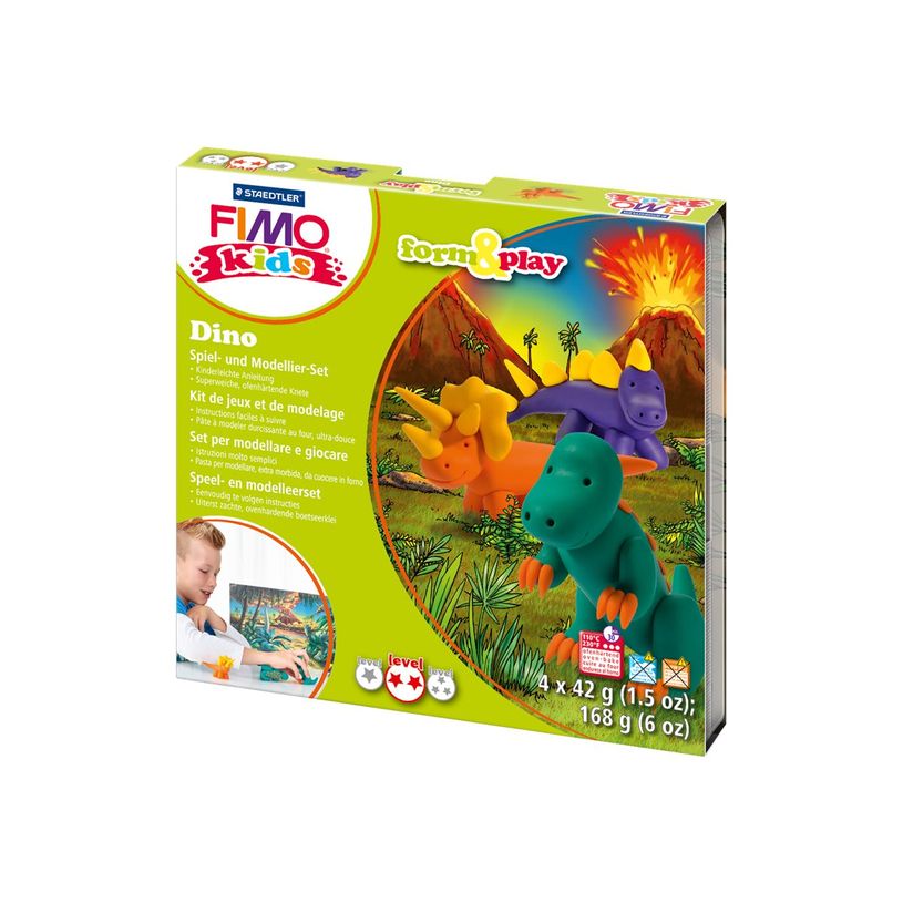 4007817806128-STAEDTLER FIMO kids form&play Dino - kit de pâte à modeler - Modèle Dinosaure-P_79393807_1-0