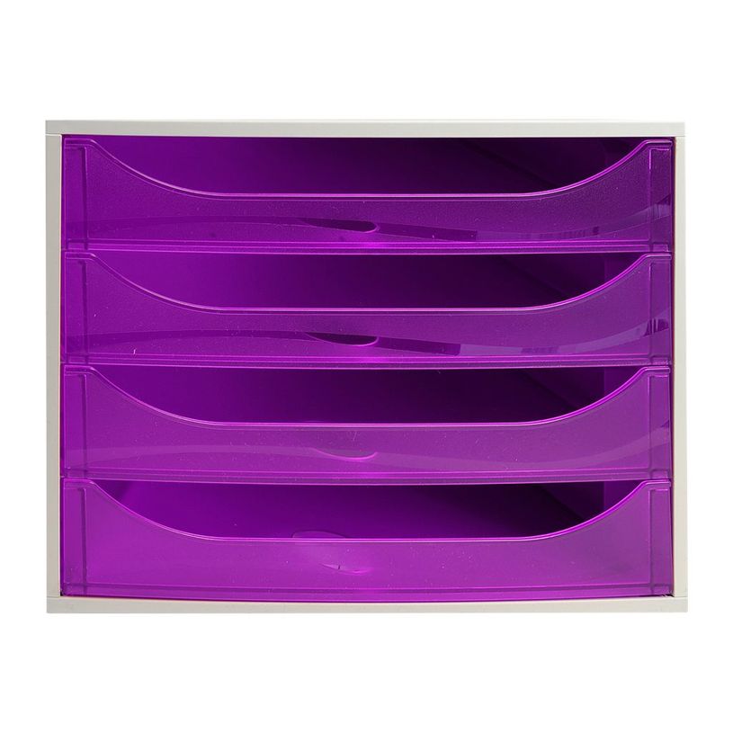 9002493423374-Exacompta Ecobox - Module de classement 4 tiroirs - gris/violet transparent-P_79394117_1-0