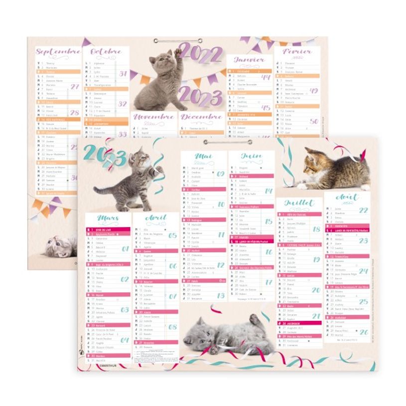 3108720430705-Calendrier Chatons 6 mois par face - 43 x 33,5 cm - Oberthur-P_79395018_1-0