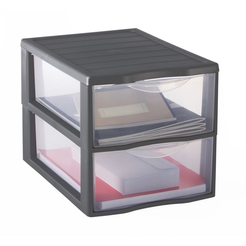 3234530001894-Sundis- Tour de rangement Orgamix - A4 - 2 tiroirs - argent/transparent--0