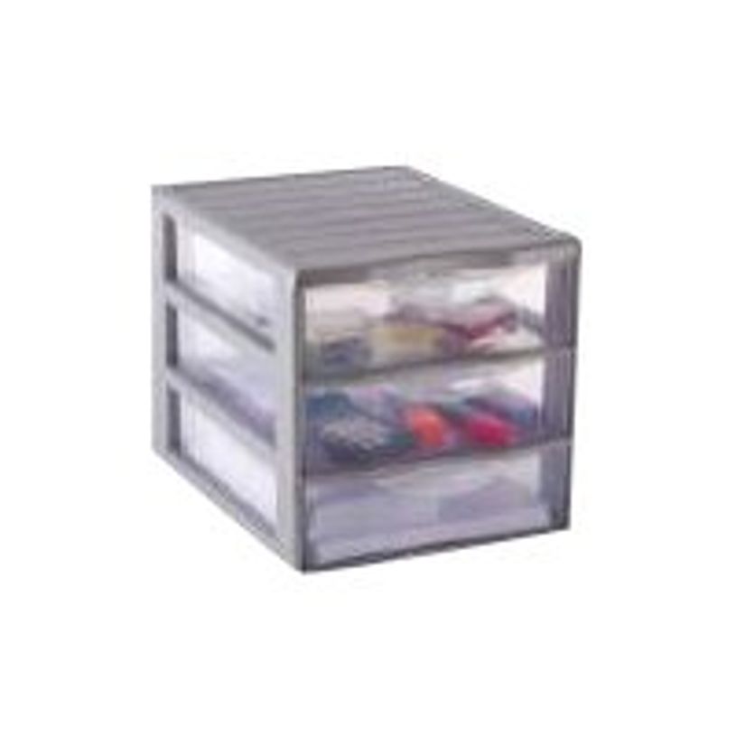 3234530001917-Fast Orgamix - Bac de rangement 3 tiroirs A6 - transparent/argent-P_79395520_1-0