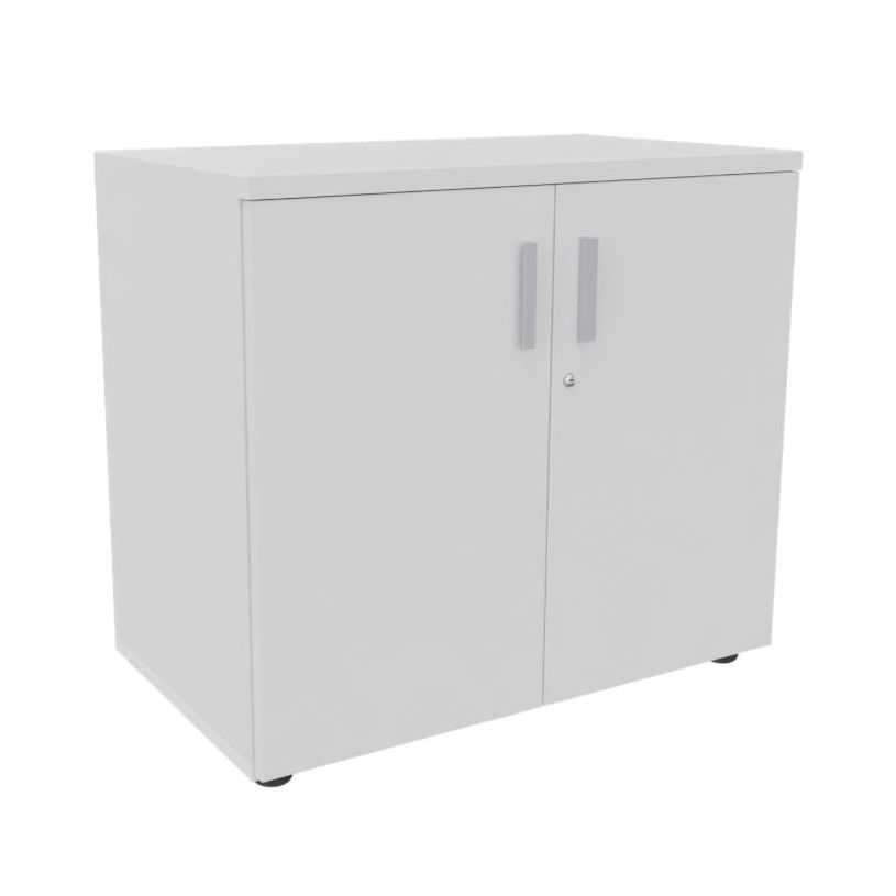 3253310132597-Armoire basse INEO/LEVEL/STEELY/WOODY - H72 x L80 x P47 - Corps blanc - Dessus et Portes Blanc perle--0