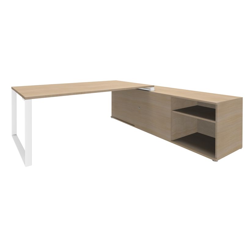 3253310134652-Bureau LOFTER Manager - L180 x P100 x H72,5 cm - console retour à droite (cases) - pieds blanc - p-P_79395828_1-0