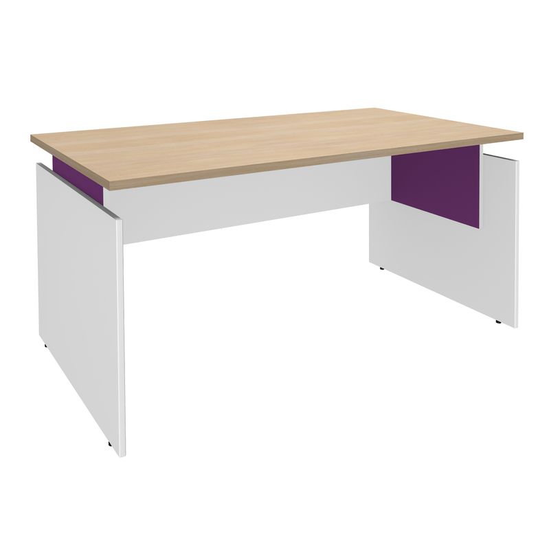 3253310147461-Bureau INEO JET UP Bureau Vallée - Réglable en hauteur - L160 x H74/78/82 x P80 cm - Pieds blanc - plateau imitation chê-P_79395861_1-0