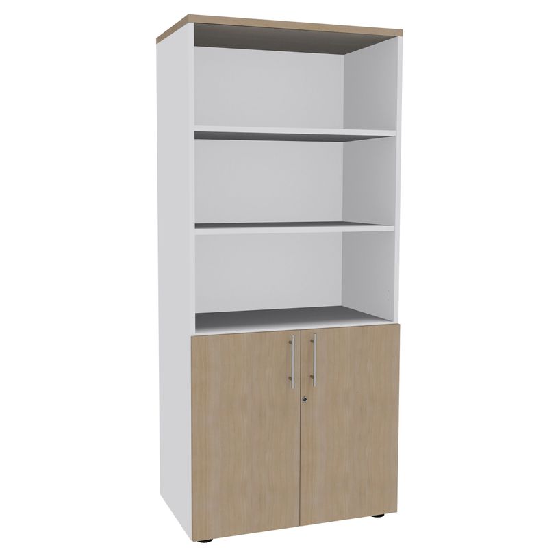 3253310147560-Bibliothèque haute INEO/LEVEL/STEELY/WOODY - Corps blanc - Portes et dessus Chêne clair-P_79395871_1-0