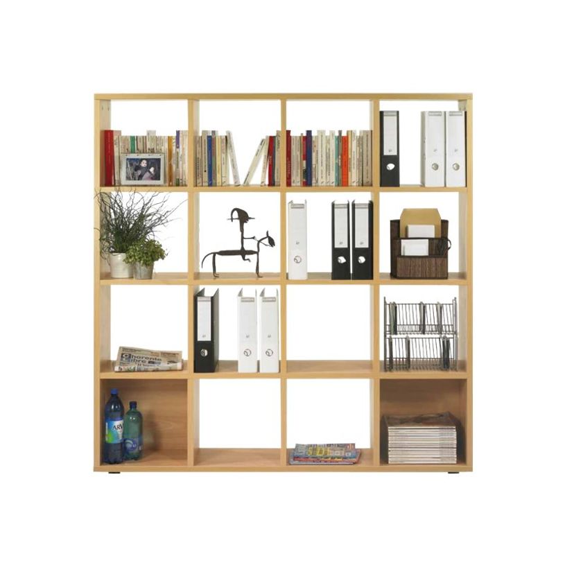 3253310147577-Bibliothèque haute CUBIC - L160 x H163 x P30 cm - 16 Cases - imitation Chêne clair-P_79395872_1-0