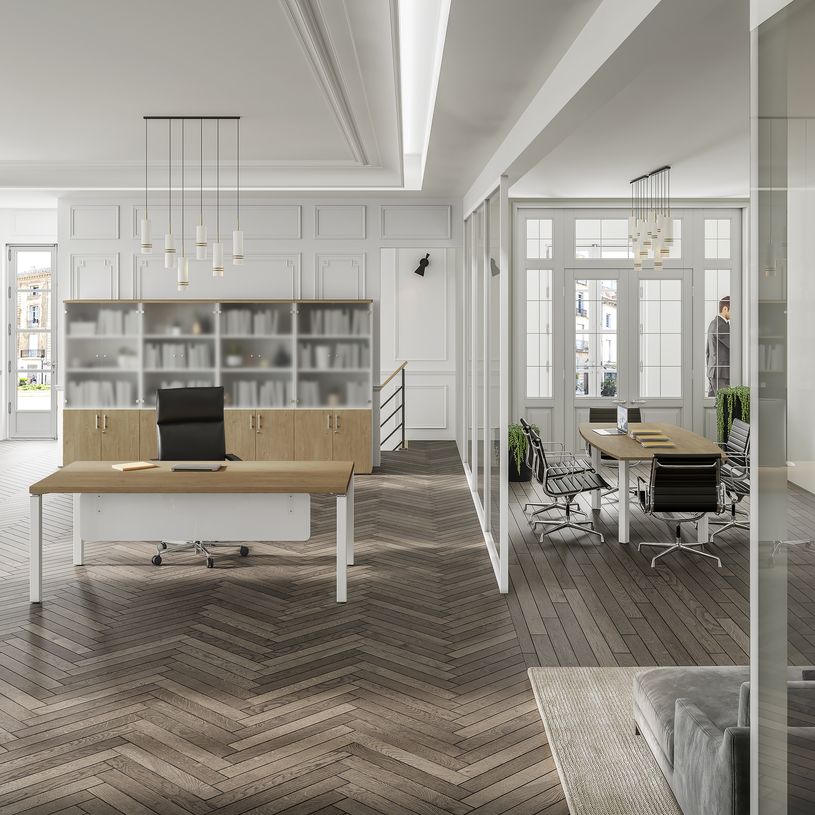 3253310147591-Bureau EXPRIM Manager - L200 x P100 x H72,5 cm - Plateau imitation chêne clair - Pieds car-P_79395874_3-1