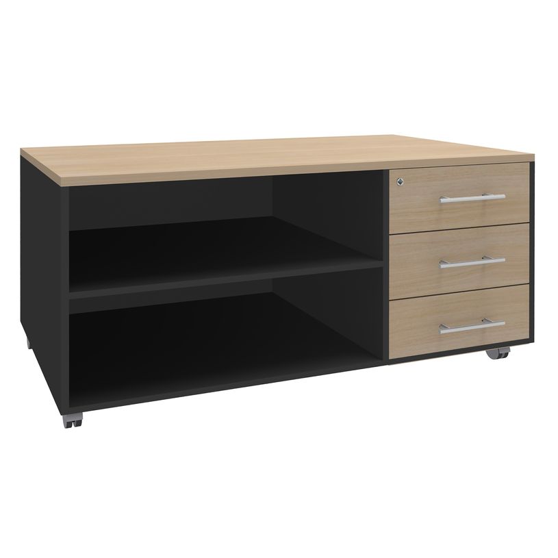 3253310147614-Console mobile EXPRIM/LOFTER/LEVEL - L120 x H63 x P60 cm - 3 tiroirs - coté anthracite - finition façade et -P_79395876_1-0