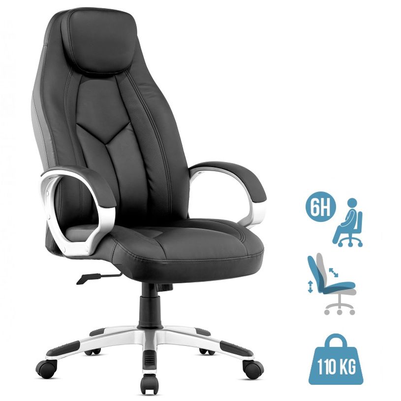 3700339876976-Fauteuil de bureau PILOTE - accoudoirs fixes - appui-tête intégré - noir-P_79395896_1-0