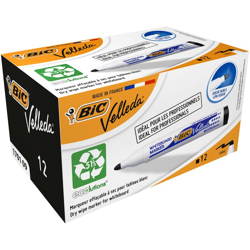 3086121701092-BIC VELLEDA 1701 - Pack de 12 marqueurs effaçables - pointe ogive - noir-P_79397299_1-0
