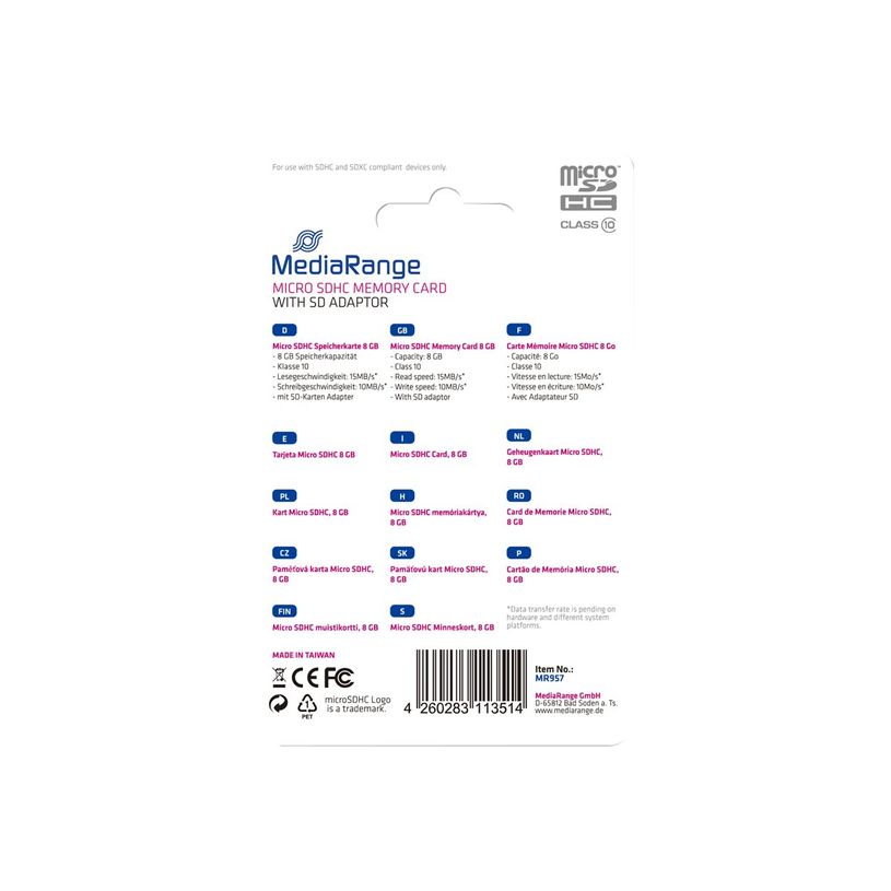 4260283113514-MediaRange - carte mémoire 8 Go - Class 10 - micro SDHC-P_79397313_4-3