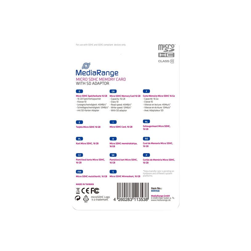 4260283113538-MediaRange - carte mémoire 16 Go - Class 10 - micro SDHC-P_79397314_4-3