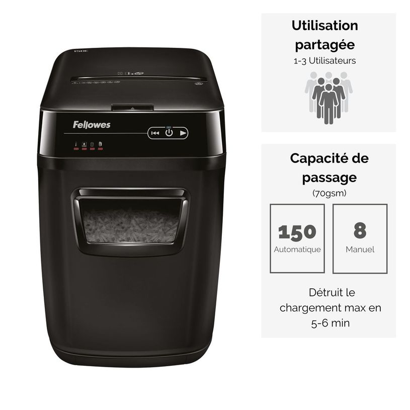 043859683741-Fellowes AutoMax 150C - destructeur de documents coupe croisée - 150 feuilles - Corbeille 32 litres - anti-bourra-P_79397394_4-1