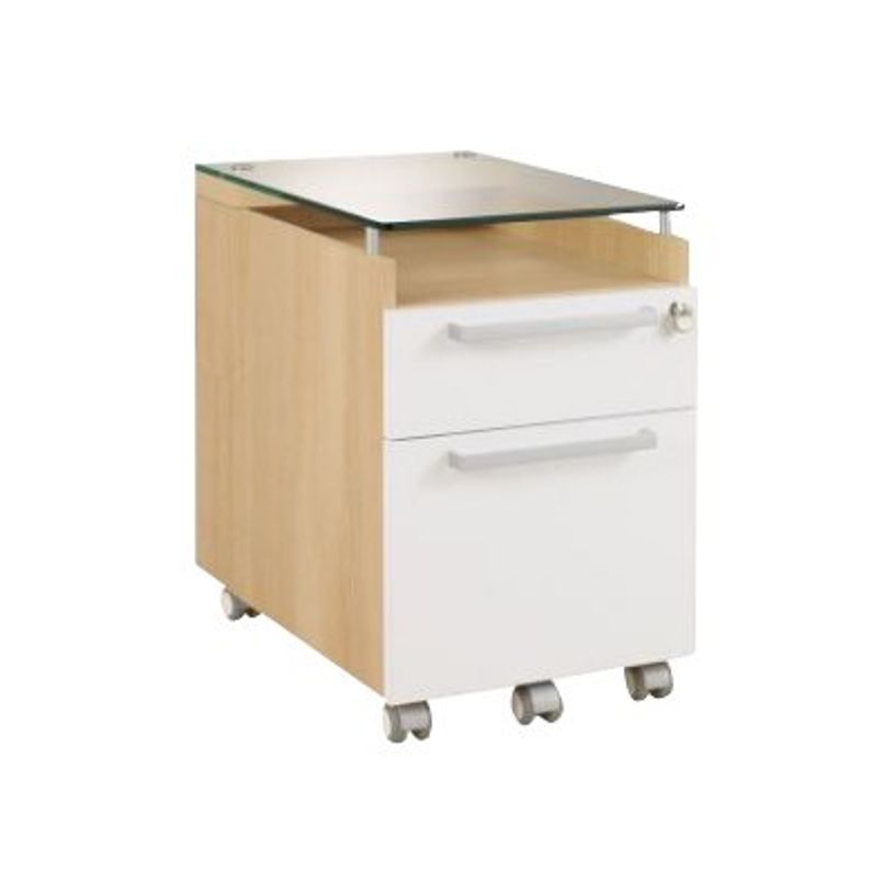 3483600165527-Caisson mobile SLIVER - Profondeur 62 cm - 2 tiroirs dont 1 pour dossiers suspendus - Top en verre -P_79397484_1-0