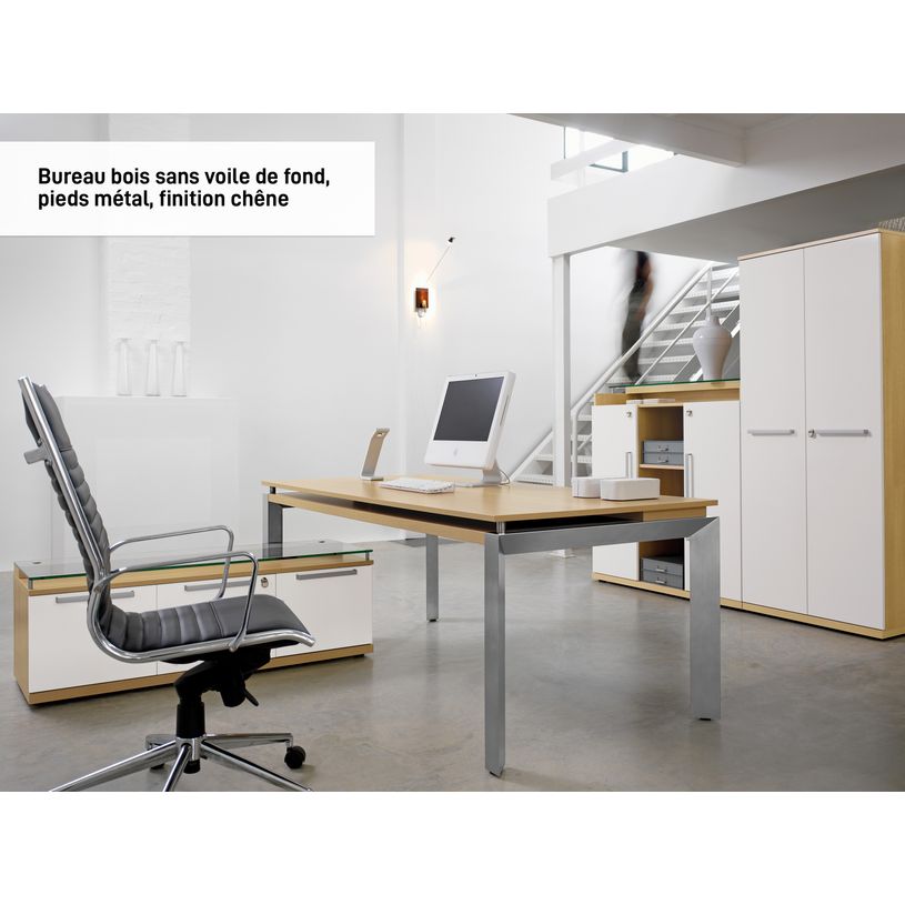 3483600174611-Bureau bois SLIVER - 190 cm - Pieds métal - Chêne fil et blanc-P_79397491_1-0