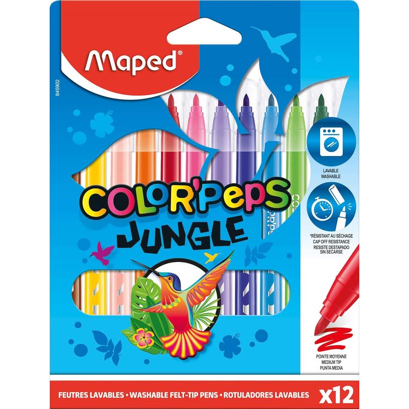 3154148454205-Rotuladores lavables Maped Color'Peps Jungle 12 colores – Punta 2,8 mm--0