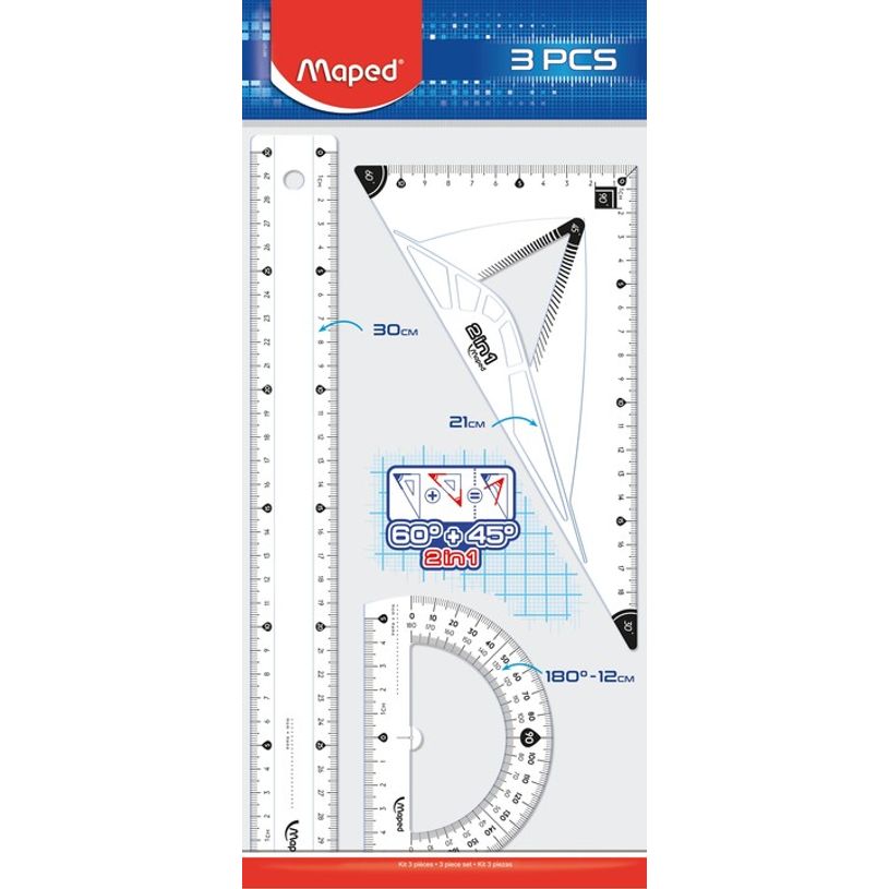 3154148971214-Maped - Kit de traçage 3 pièces : règle 30 cm, équerre 2 en 1, rapporteur 180°-P_79398983_1-0