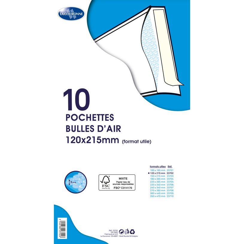 3240180237026-La Couronne - 10 Pochettes bulles - 120 x 215 mm - autocollant - blanc-P_79399383_1-0