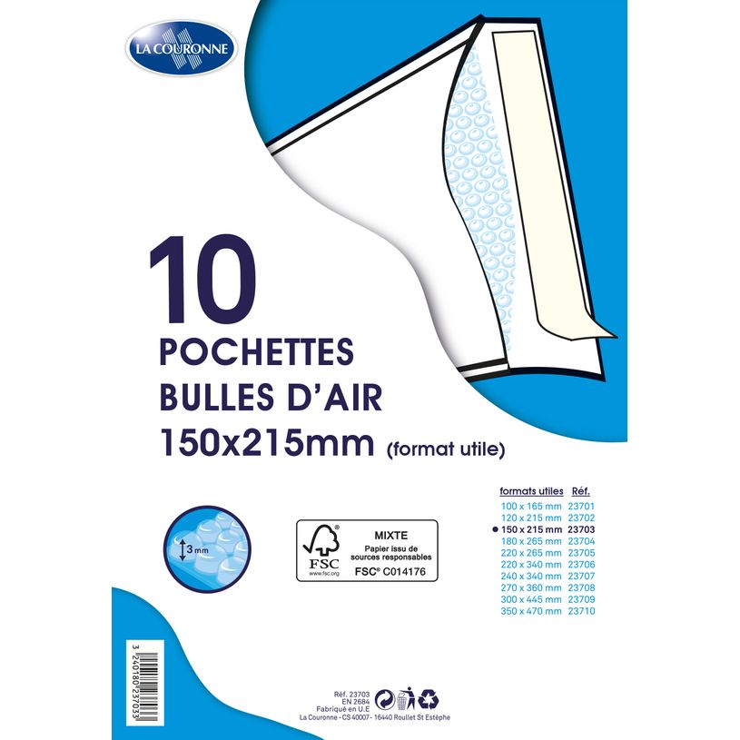 3240180237033-La Couronne - 10 Pochettes bulles - 150 x 215 mm - autocollant - blanc-P_79399384_2-0