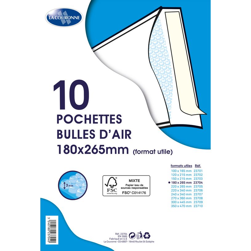 3240180237040-La Couronne - 10 Pochettes bulles - 180 x 265 mm - autocollant - blanc-P_79399385_1-0