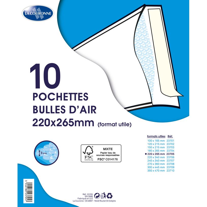 3240180237057-La Couronne - 10 pochettes bulles - 220 x 265 mm - autocollant - blanc-P_79399386_1-0