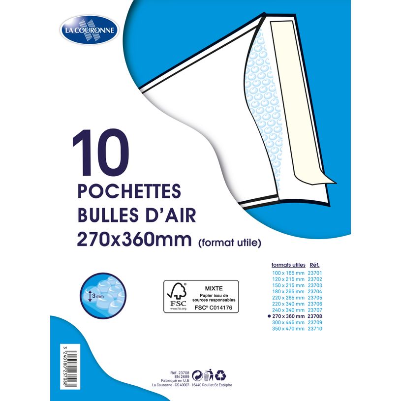 3240180237088-La Couronne - 10 Pochettes bulles - 270 x 360 mm - autocollant - blanc-P_79399388_1-0