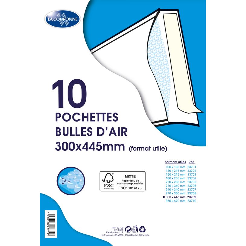 3240180237095-La Couronne - 10 Pochettes bulles - 300 x 445 mm - autocollant - blanc-P_79399389_1-0