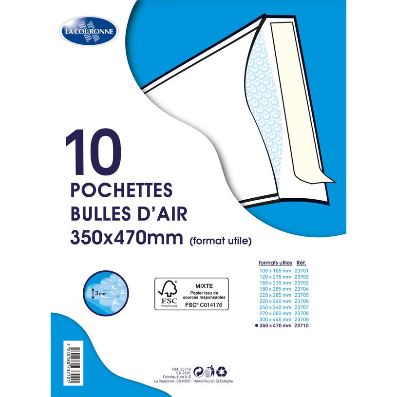 3240180237101-La Couronne - 10 pochettes bulles - 350 x 470 mm - autocollant - blanc-P_79399390_1-0