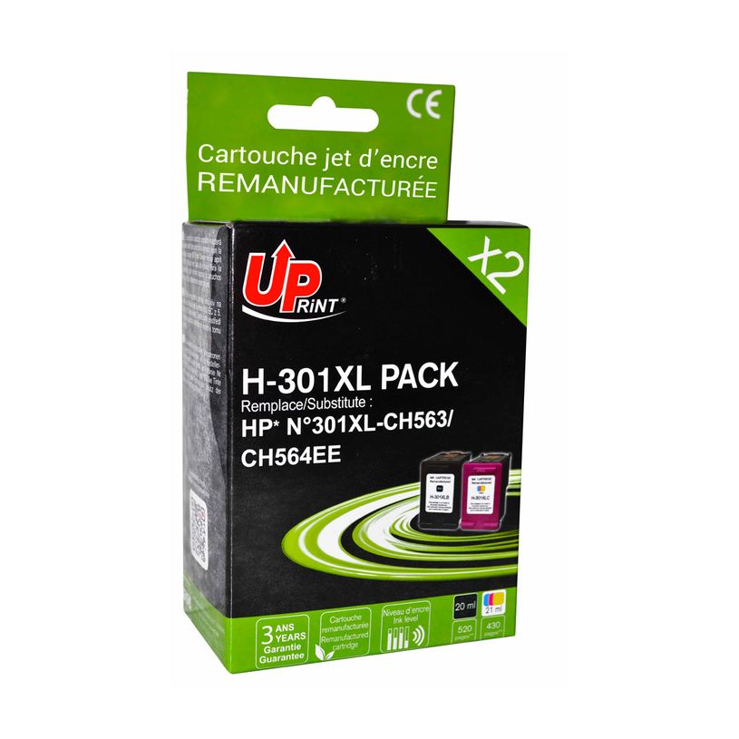3584770903695-Cartouche remanufacturée HP 301XL - pack de 2 - noir, cyan, magenta, jaune - Uprint--0