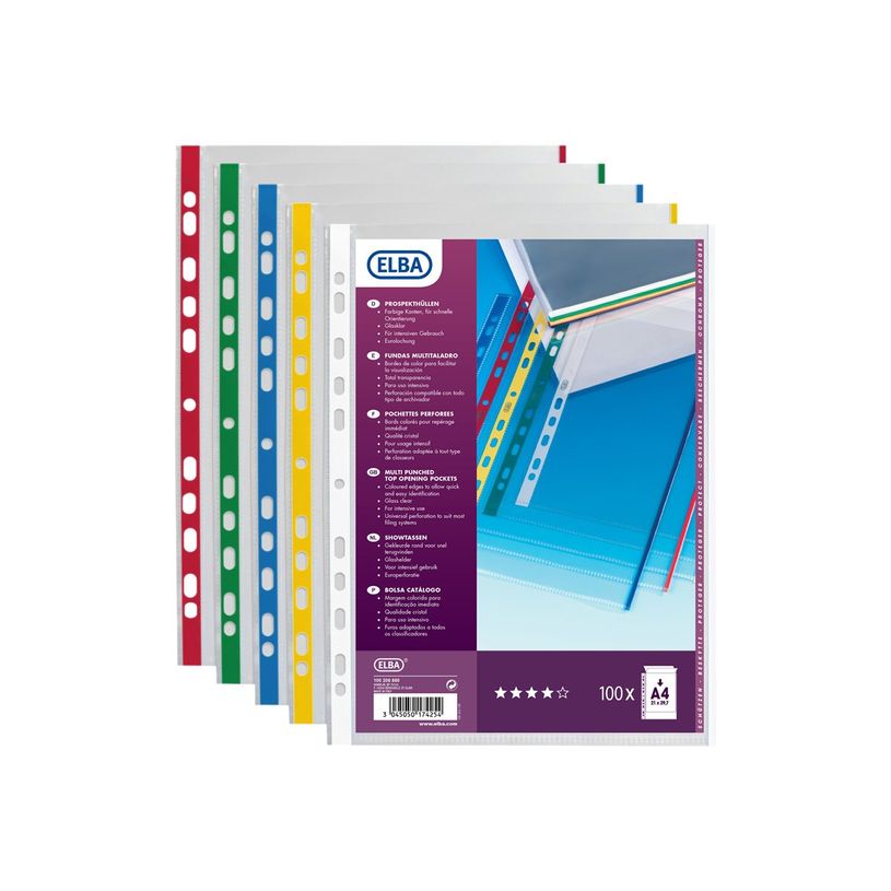 3045059718893-Oxford - 10 Pochettes perforées - A4 - lisse - pour 12 feuilles - 9/100 - 5 coloris vifs-P_79399507_3-4
