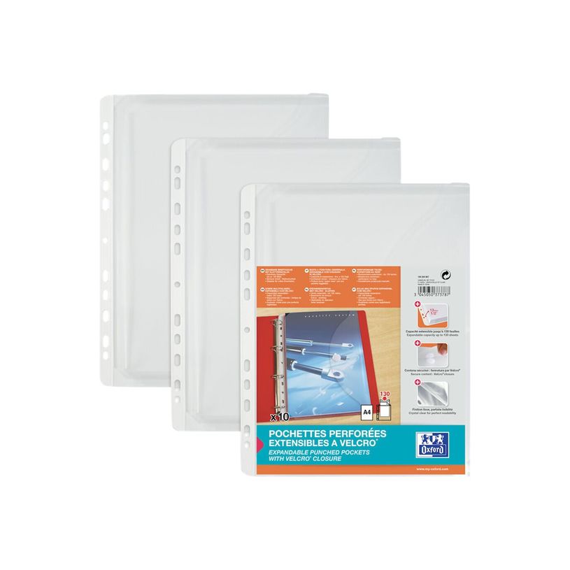 3045050373787-Oxford - 10 Pochettes perforées à velcro - extensibles - A4 - pour 130 feuilles-P_79399509_1-0